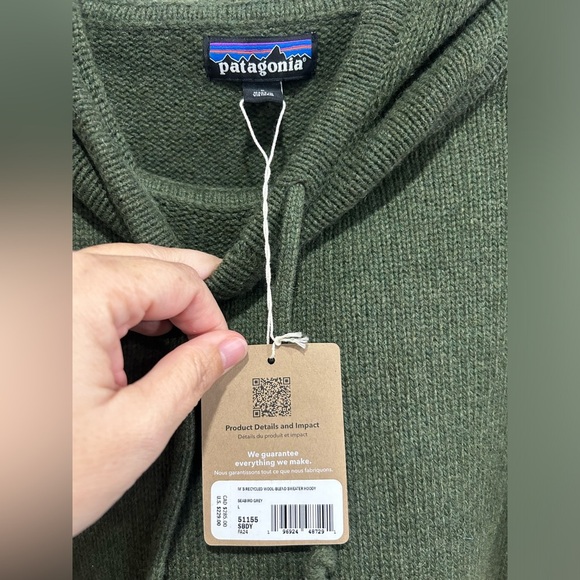 Patagonia Men's Large Recycled Wool-Blend Sweater Hoody Hoodie Grey Green NWT - Picture 4 of 9